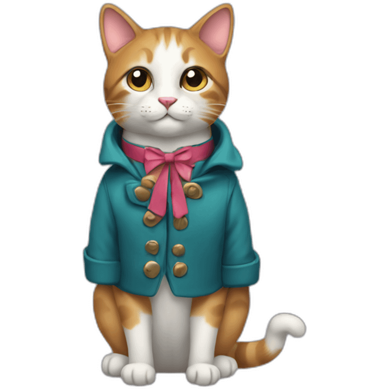 a cat with a coat with collar and a bow emoji