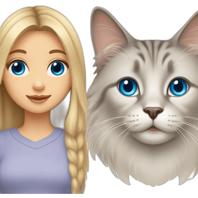 Girl with blue eyes and Siberian cat emoji