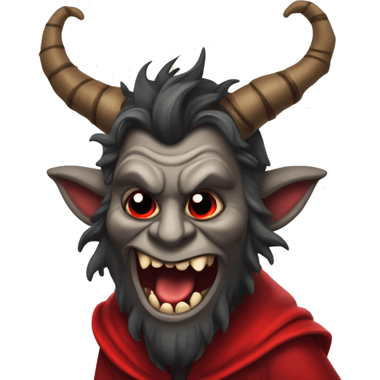 Krampus wearing a red robe sticking his tongue out emoji