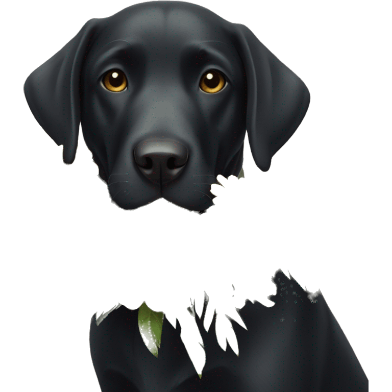 Black Labrador with bouquet of flowers  emoji