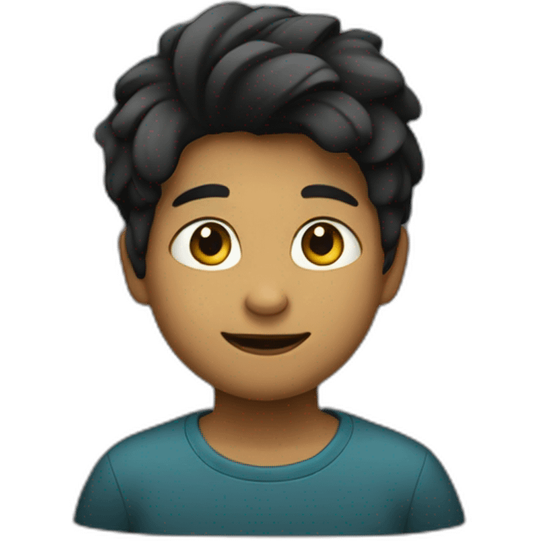 Un niño con pelo largo de color negro llorando  emoji