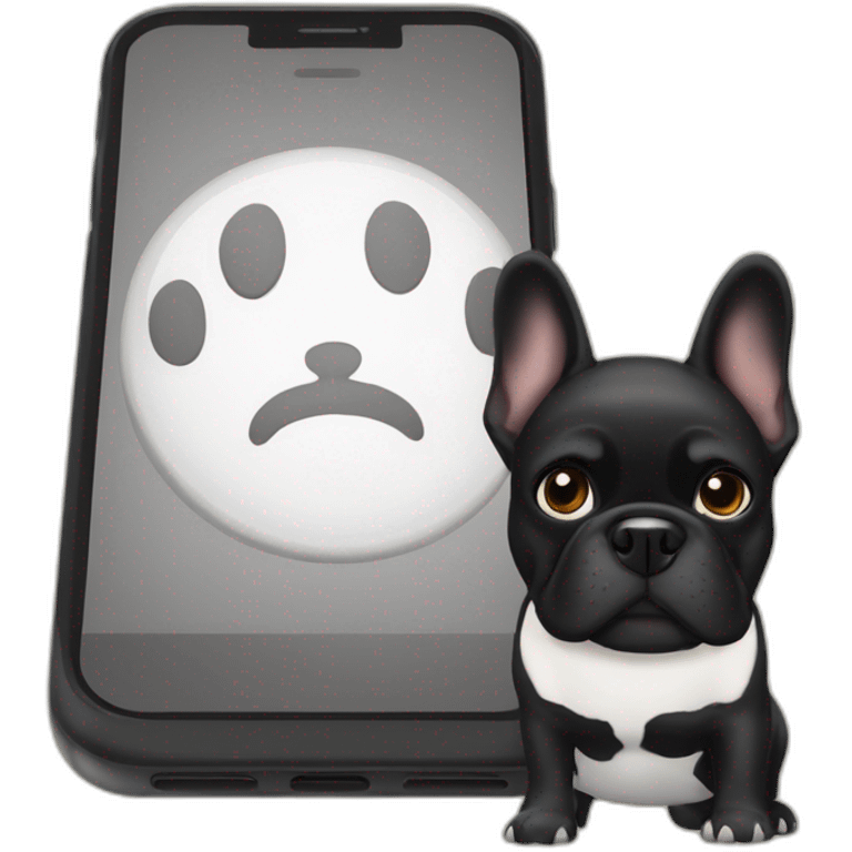 Black french buldog with iPhone emoji