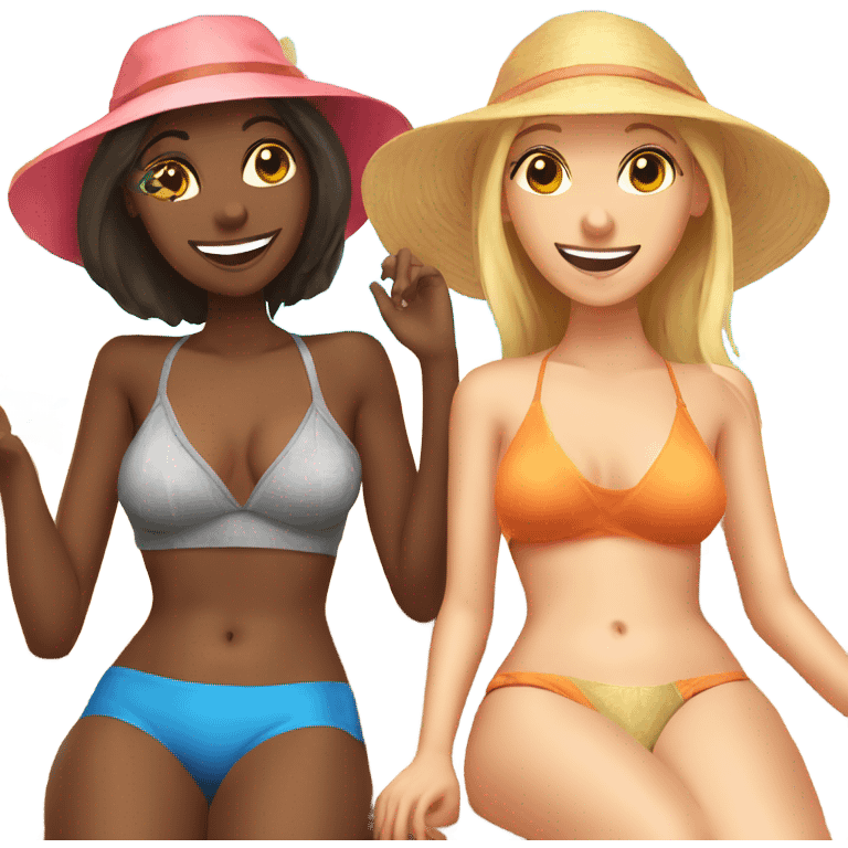 2 girls sunbathing in sunny beach  emoji