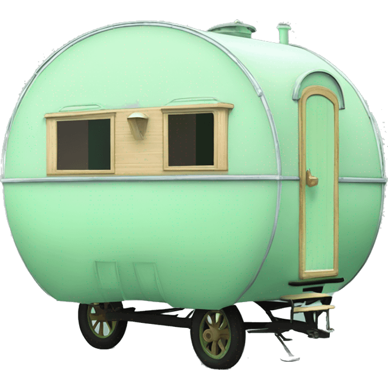 Realistic mint green vintage round gypsy caravan wagon camper emoji