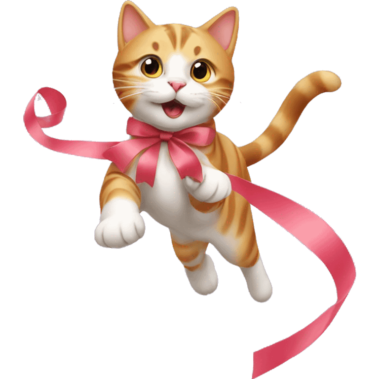 cat chasing long ribbon emoji