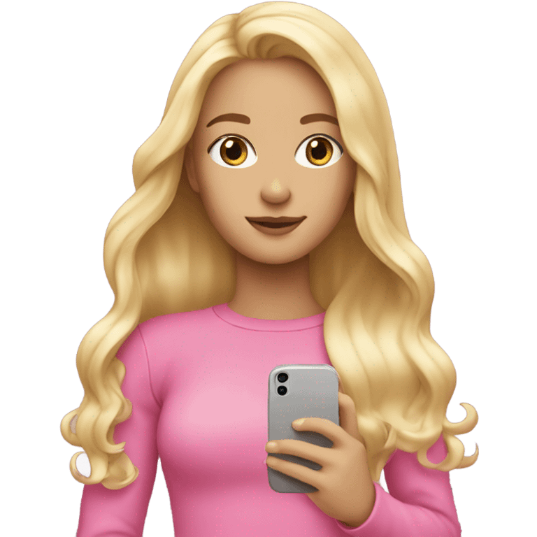 Blonde girl with blonde hair and pink iPhone 16 emoji