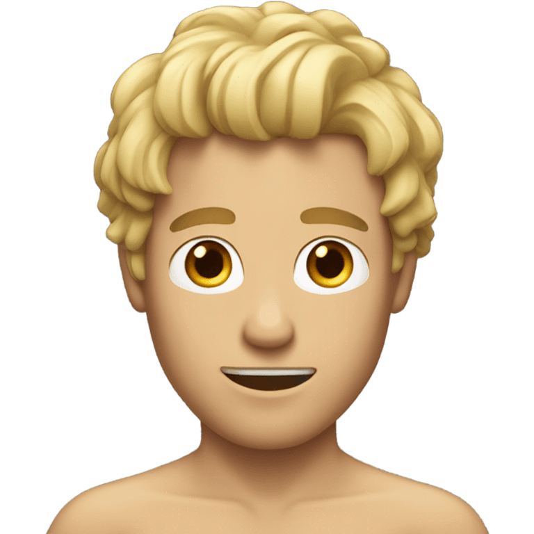 white man with shaggy blonde hair and no shirt with abs emoji