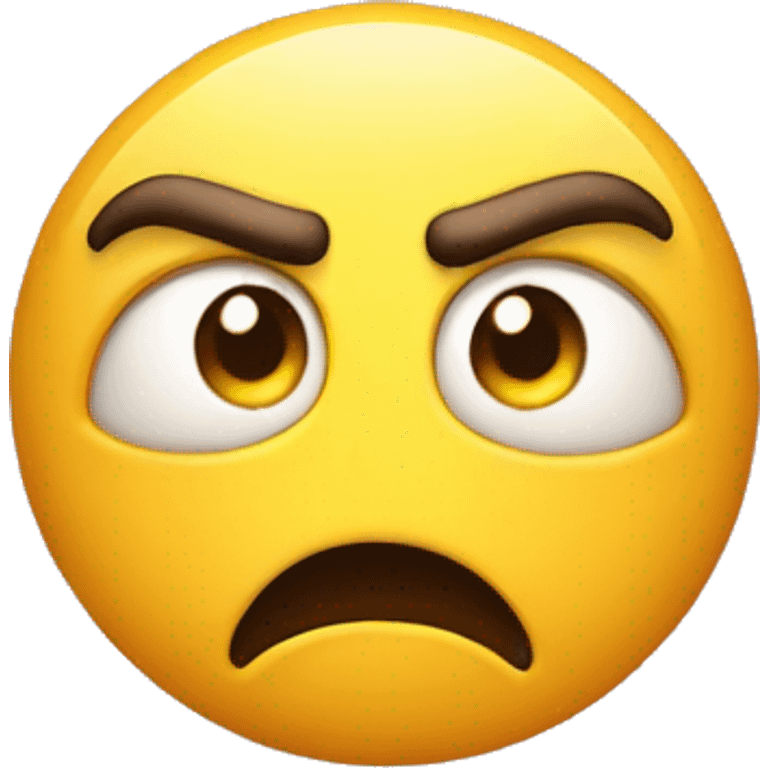  a furious emoji hiding all of its anger inside it with a sideeye full of hate in a 3d prespictive no hair and yellow face no nose no eyebrow with wide eyes emoji