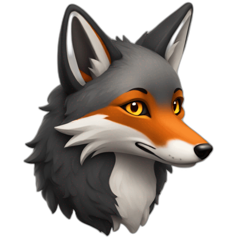 charcoal colored fox with eyes like burning coals emoji