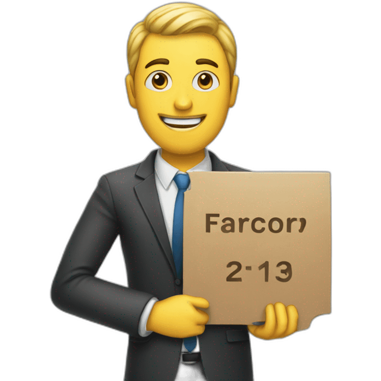 A man holding a sign that says farcorp emoji