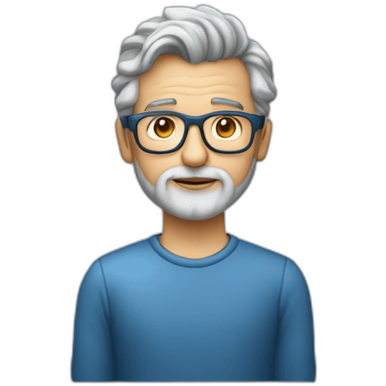 cientifico de datos profesor de 50 años sin barba, cabello gris, en camiseta azul oscura emoji