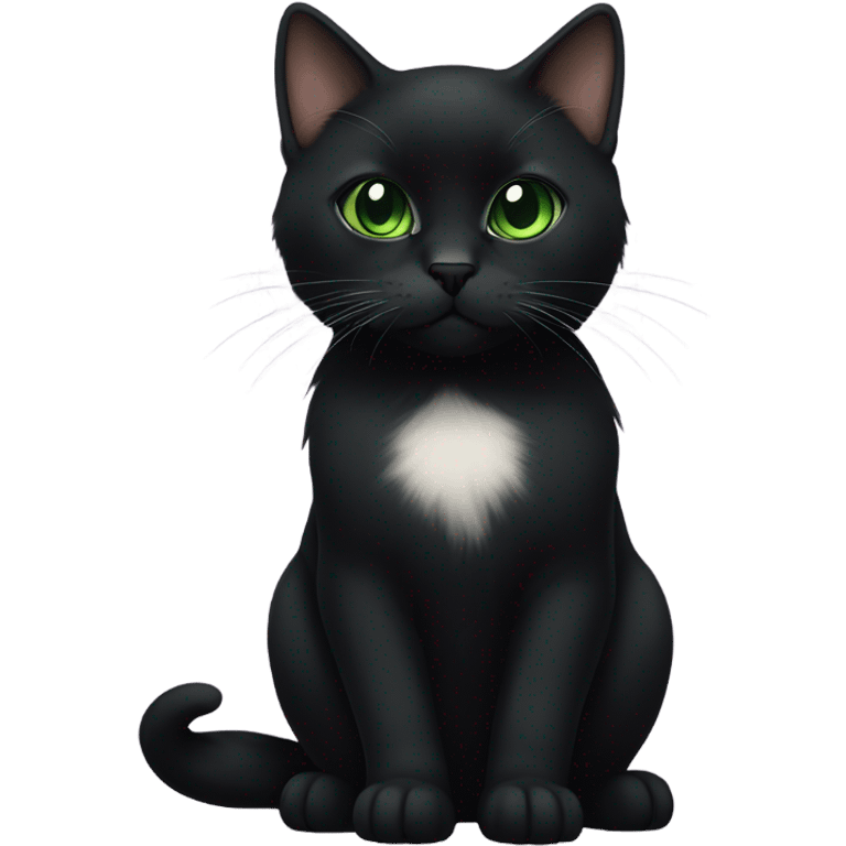 Black munchkin cat sitting with green eyes emoji