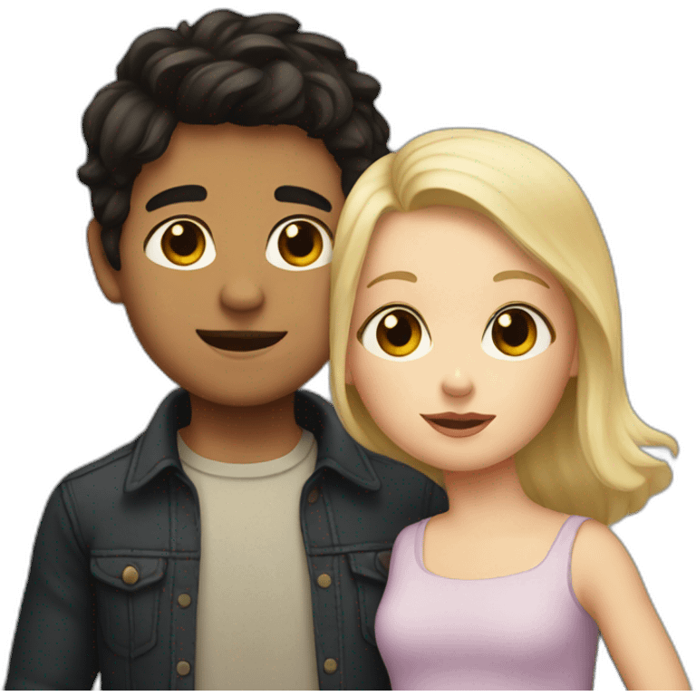 a boy with dark hair holding a short girl with blonde hair emoji