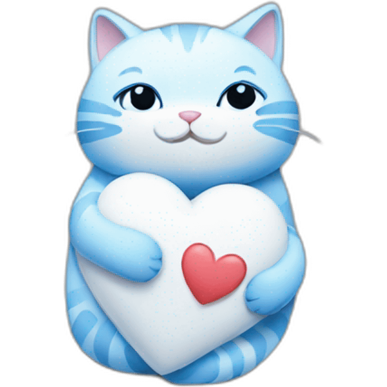 blue and white cat hug heart emoji