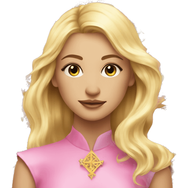 Blonde beautiful girl with pink pink tarot gold cards emoji