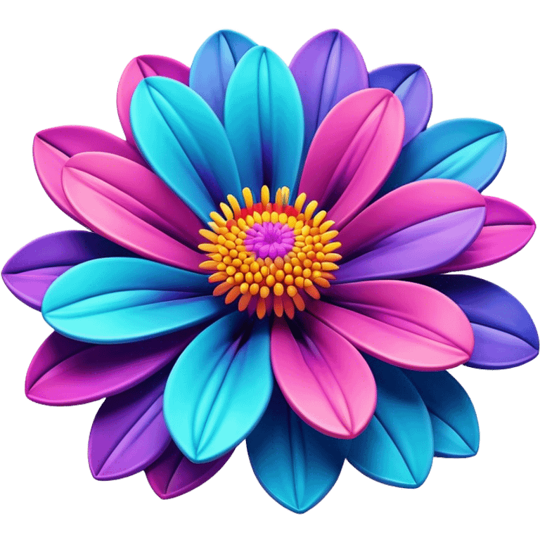 3D, create an ultra detailed Psychedelic colored flower emoji