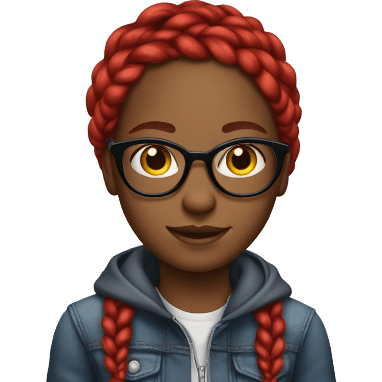 A tomboy black girl red braids wearing eyes glasses emoji