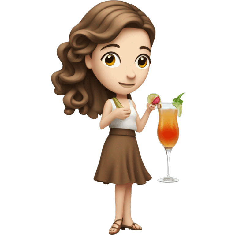 Dizzy White girl with long brown hair holding a cocktail emoji