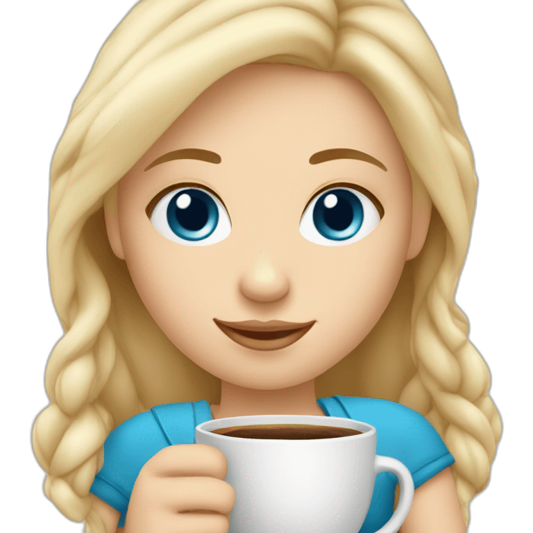 Cute blond Norwegian girl, blue eyes, holding coffee emoji