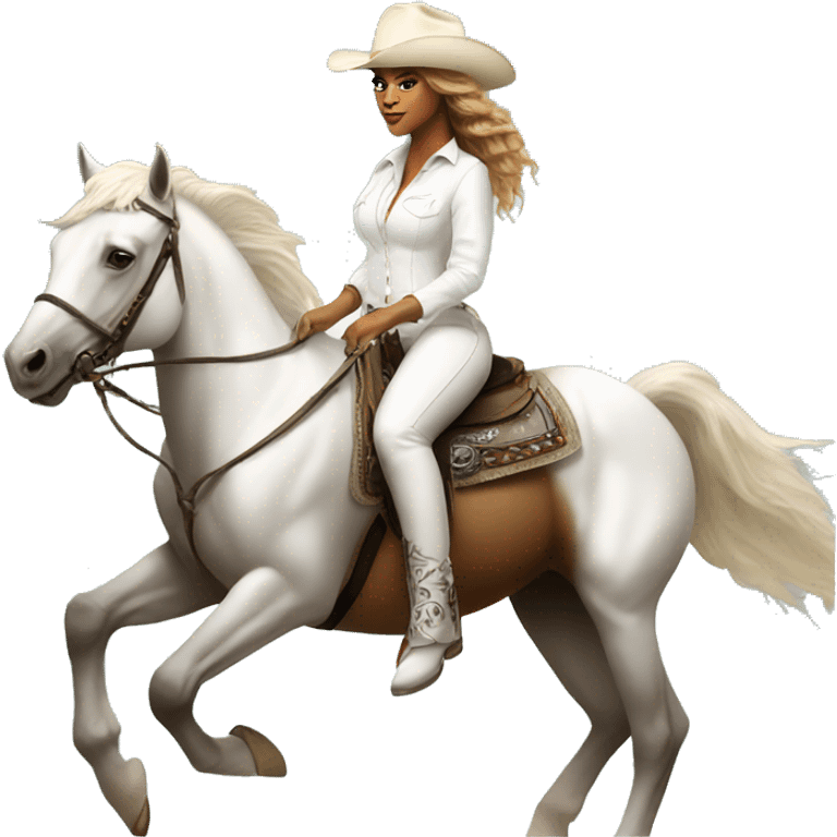 beyoncé wearing a white cowboy hat riding a white horse emoji