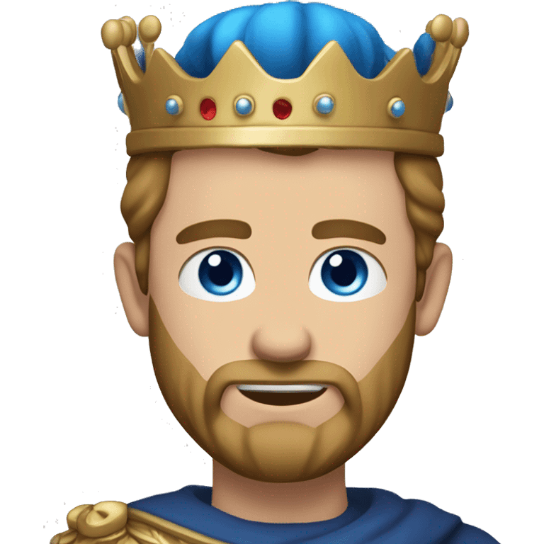 A king with a crown, white skin, blue eyes, light brown hair and low beard with no mustache emoji