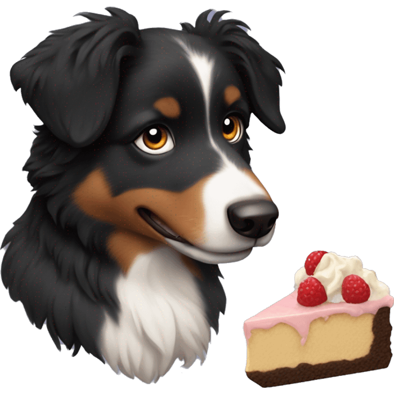 Small black australian shepherd dog with dessert  emoji