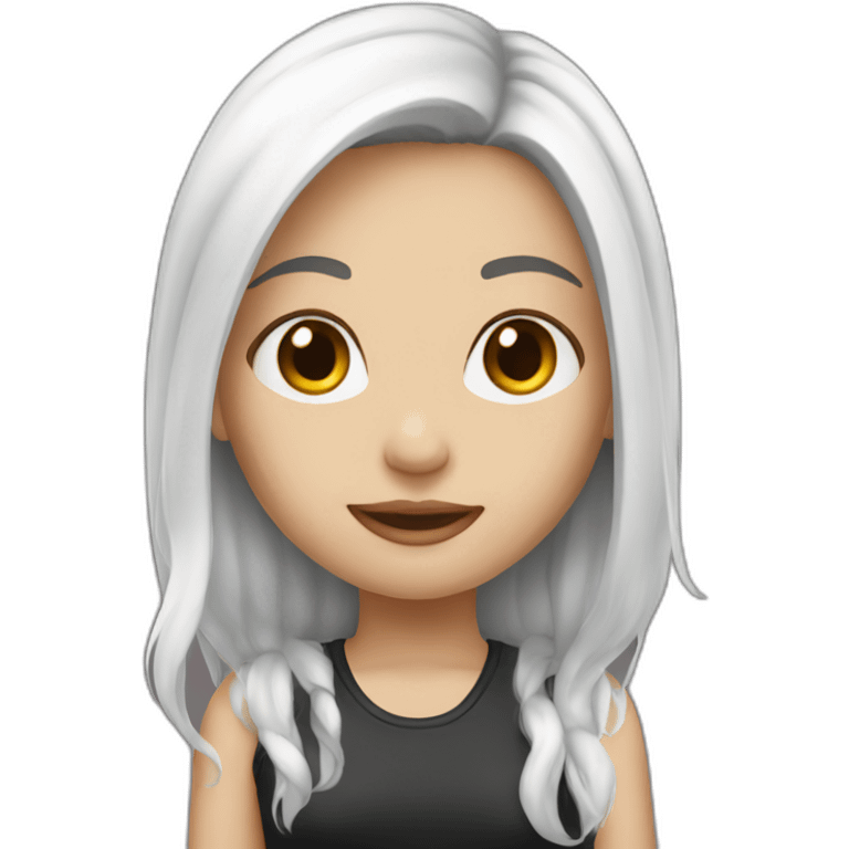 Girl white, hair black and red, emoji