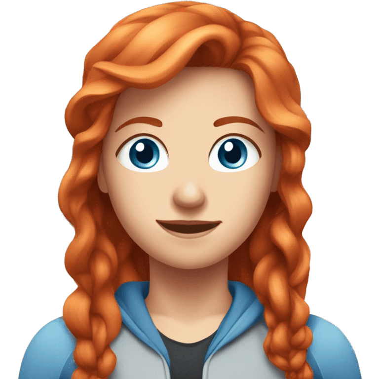 Long-red-haired girl with fair skin and blue eyes in the gym emoji