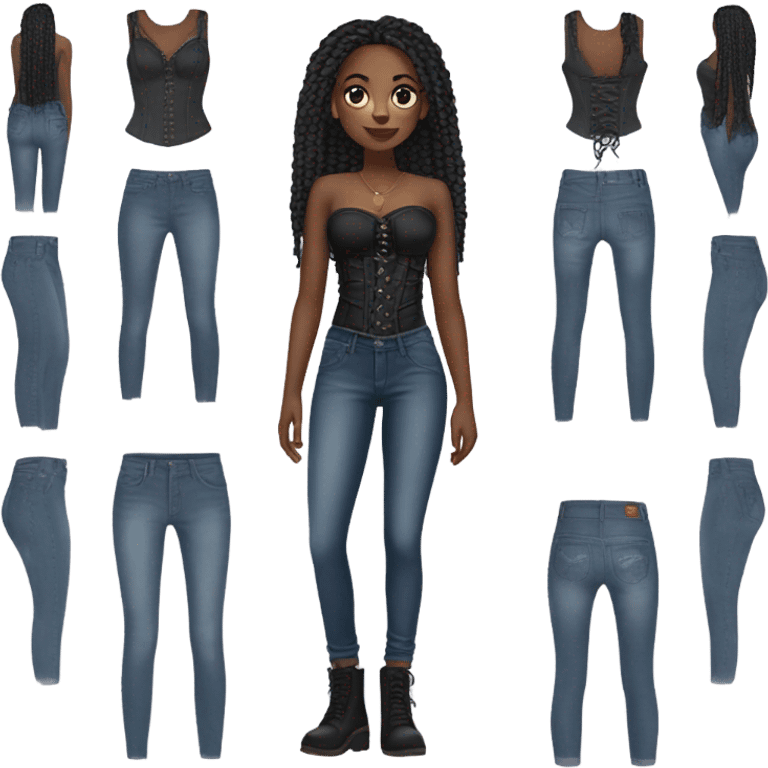 Black girl with braids posing full body jeans corset top emoji