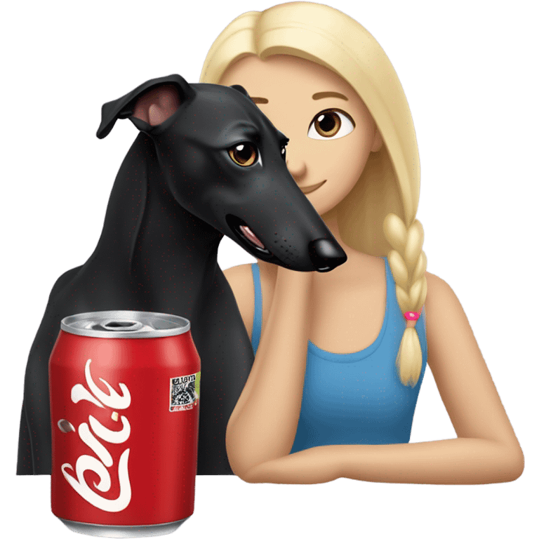 Black greyhound with blonde girl drinking Diet Coke  emoji