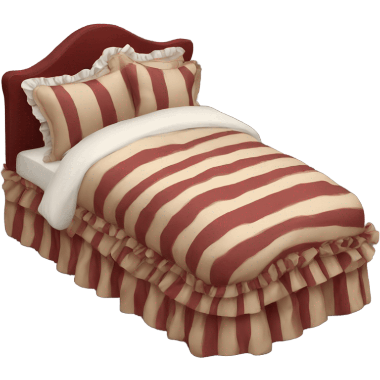 Bed Dark Red beige striped with ruffles emoji