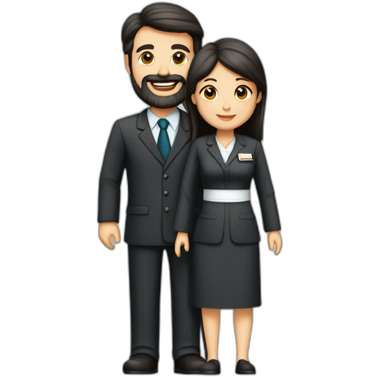 husband middle age trimmed beard dark business suit and open bible, with wife asian age 55 dark hair nurse uniform nurse caphusband executive caucasi emoji