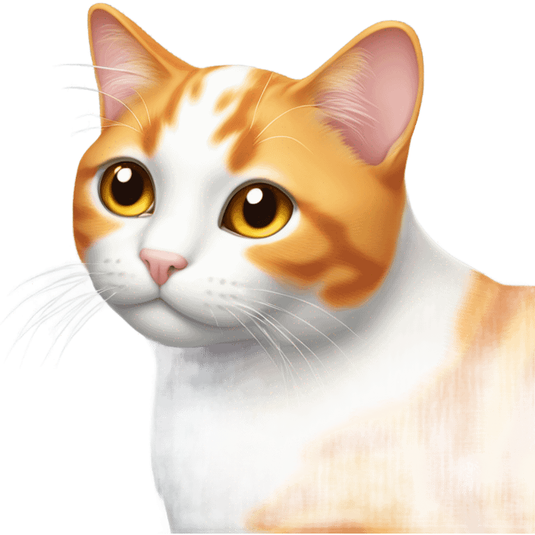 make me entire body white orange cat with cute shiny eyes,  from half side perspective emoji