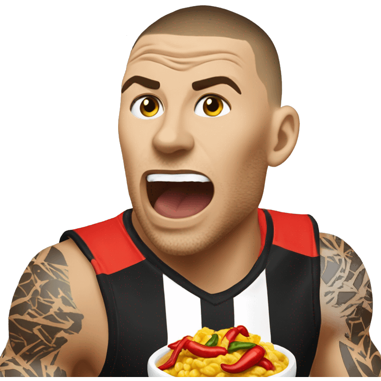 Dustin Martin eating a chilli scramble emoji