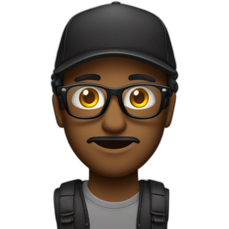 Hombre negro calvo con gafas de sol y gorra hacía atras emoji