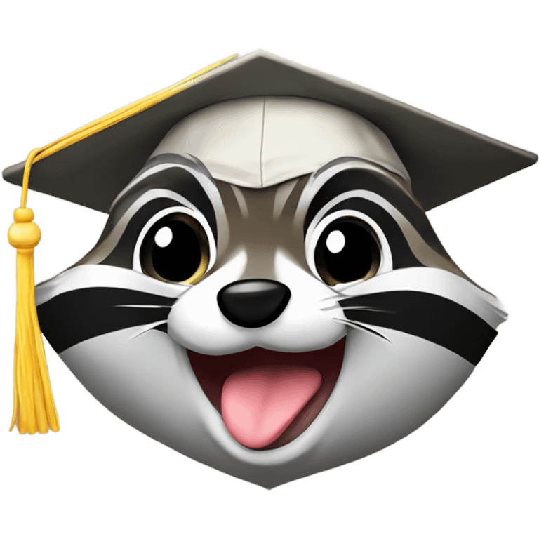 raccoon face wink eyes with graduation hat emoji