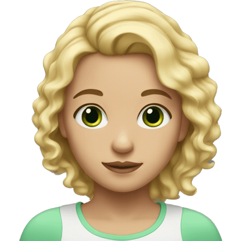 girl with blond wavy middle hair and green eyes emoji