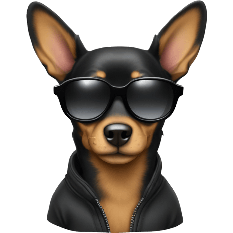 Black Mini pincher with snowboard sunglasses  emoji