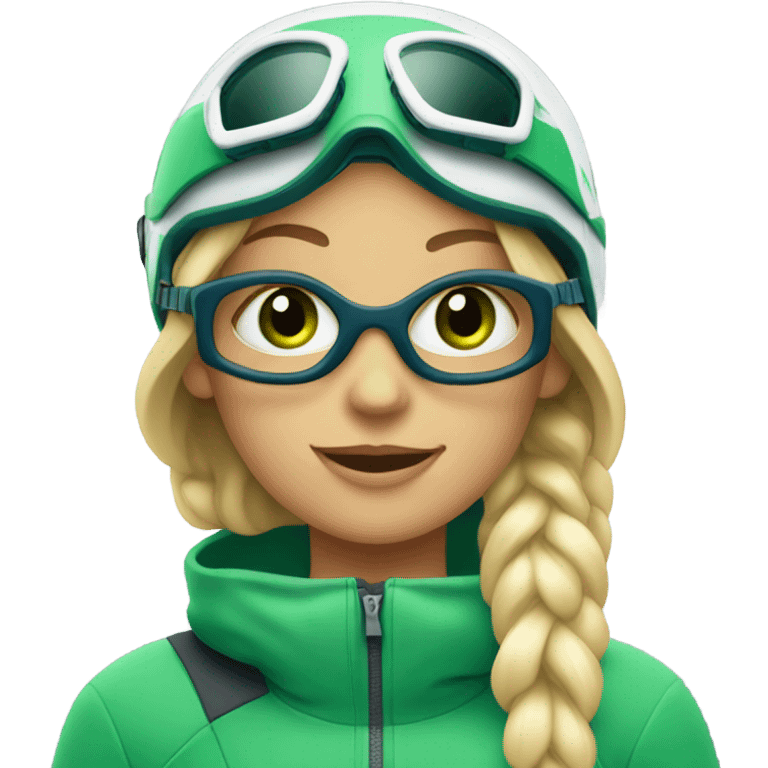 Blonde girl with green eyes on snow skis  emoji