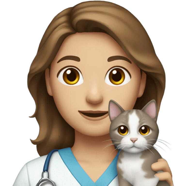 brown haired caucasian girl, wearing blue scrubs and holding a cat  emoji