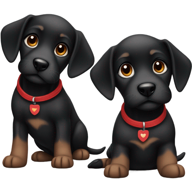 Two black puppies with red collars emoji