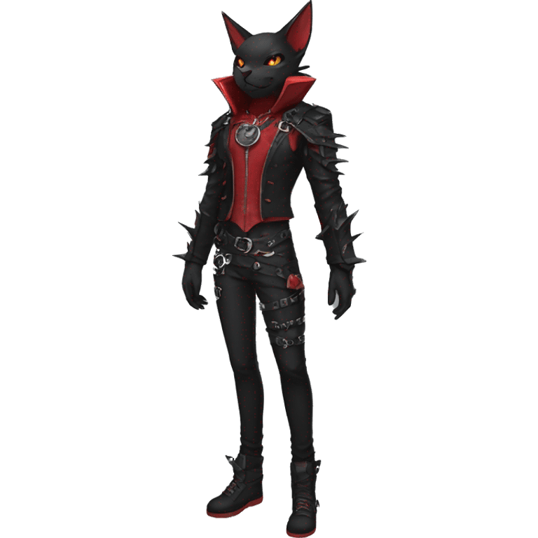 cool edgy black punk red fantasy nargacuga-bat-cat-Fakemon collar harness full body emoji