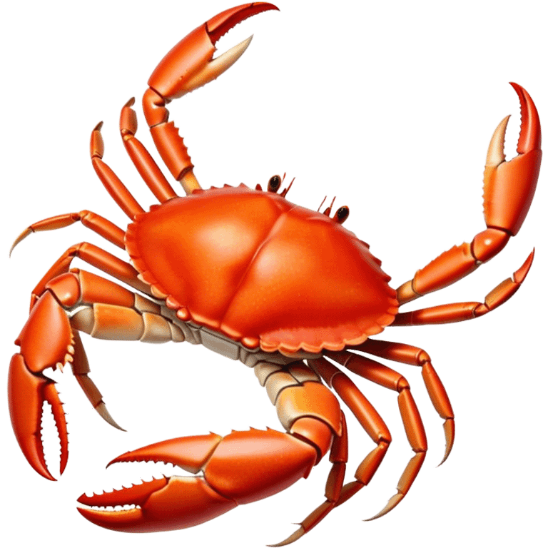 Cinematic rich crab legs, bright red shell glistening, cracked open to reveal tender white meat, warm golden highlights, detailed and delicious. emoji