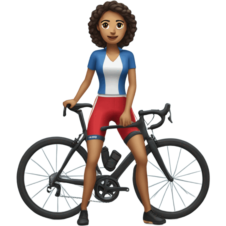 Latina cyclist standing while riding bike emoji