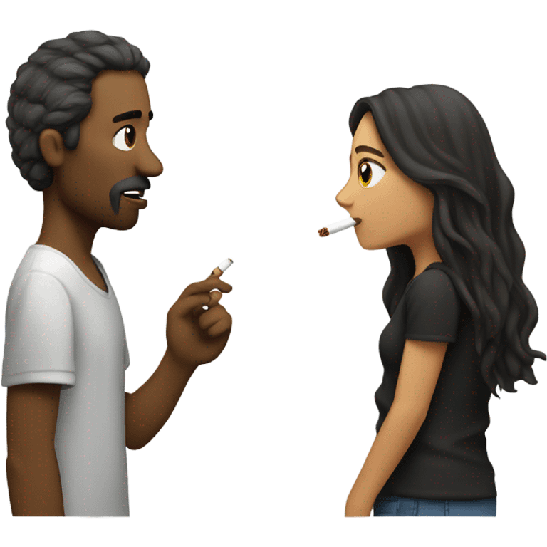 half white half mexican girl with long hair smoking a cigarette with a white homeless man as they chat emoji