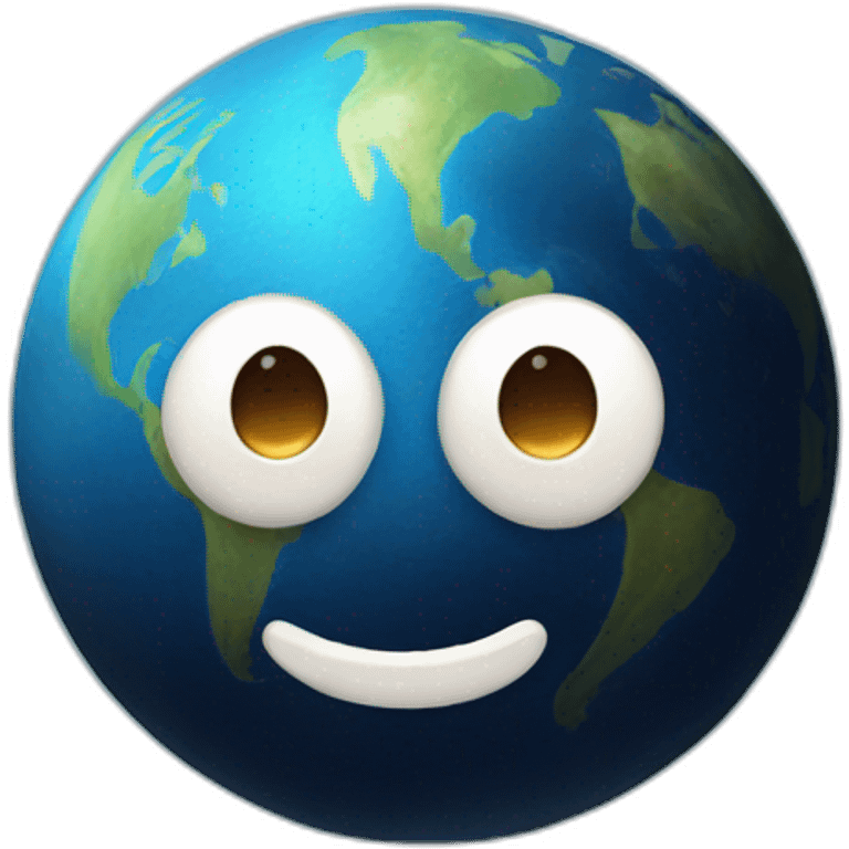 planet earth with cartoon face with smiling eyes emoji