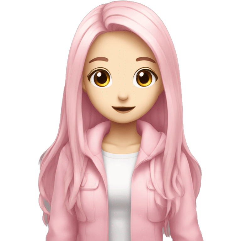 cute anime girl with long hair white and eyes pink emoji