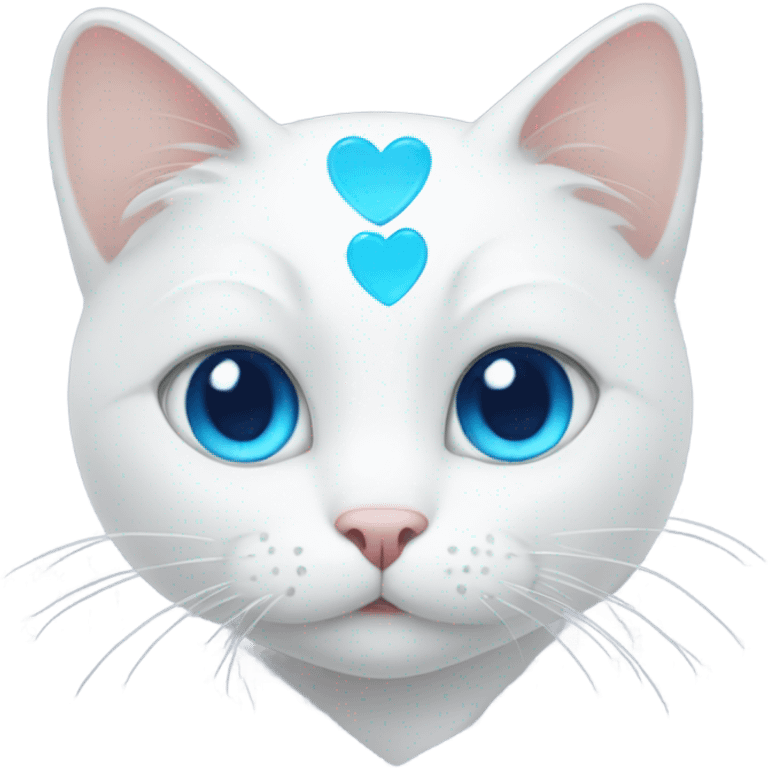 White cat with blue eyes, hugging a heart emoji