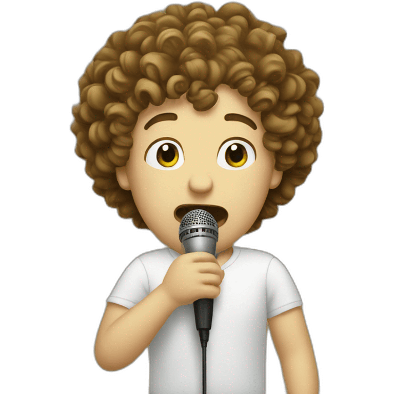 curly white guy putting his microphone in his mouth emoji