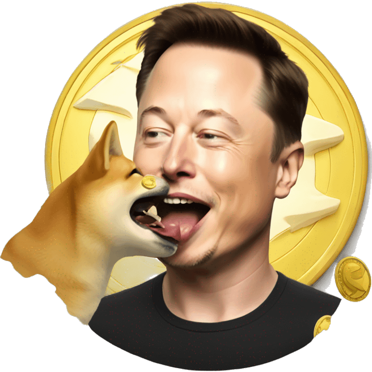 Elon Musk biting a dogecoin emoji